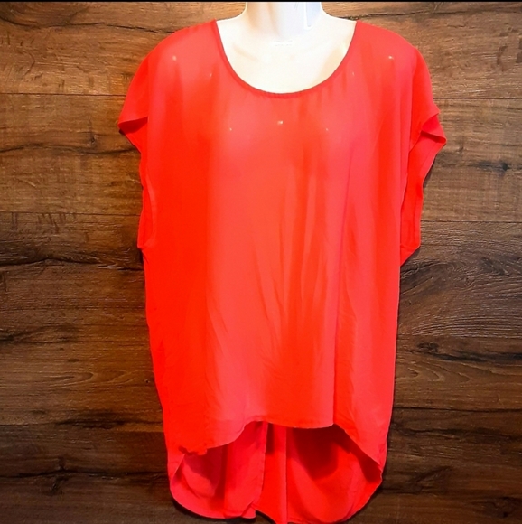 HeartSoul Plus Top Size 1X Chiffon Drop Hem Sheer - Picture 2 of 11